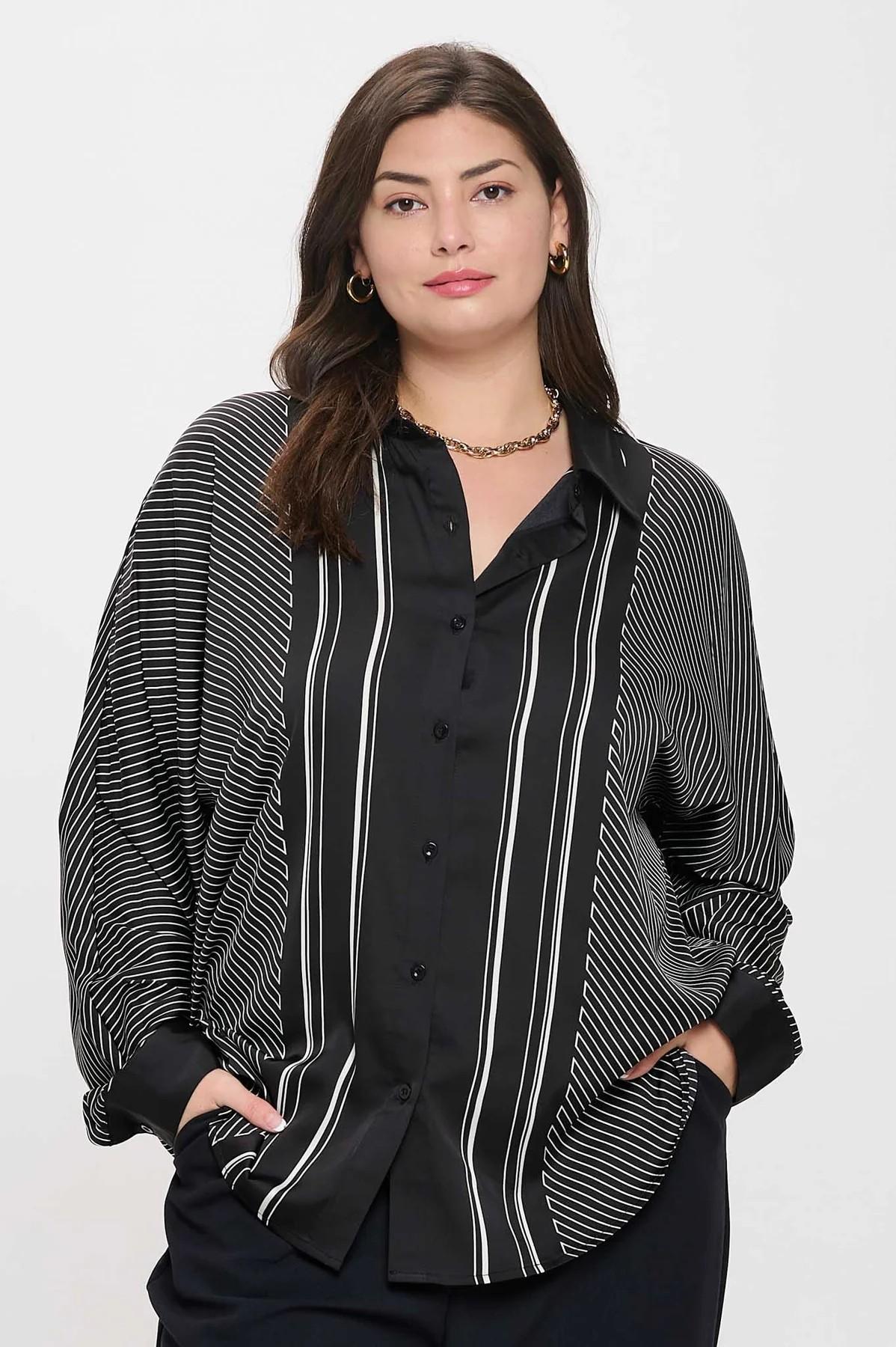 Plus Size Stripe Collared Button Down Top Product Image