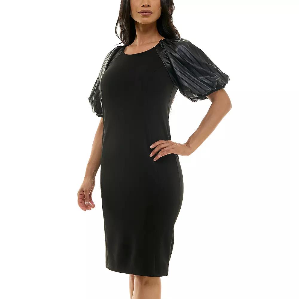 Women's Nina Leonard Pleat Puff Sleeve Sheath Dress,  Product Image