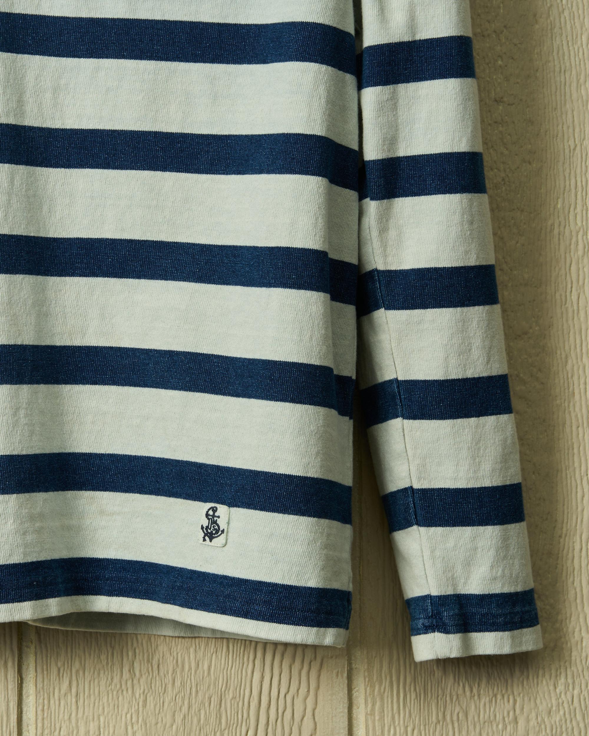 Long Sleeve Indigo Polo in Blue/Antique White Wide Stripe Product Image