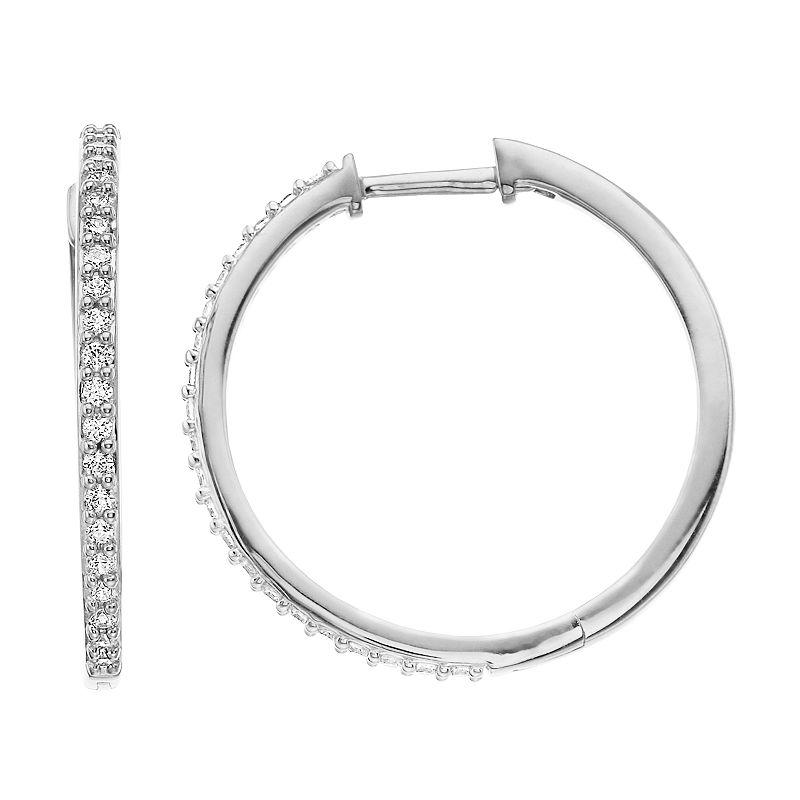 Diamond Brilliance 1/2 Carat T.W. Diamond Hoop Earrings, Women's, Silver Tone Product Image