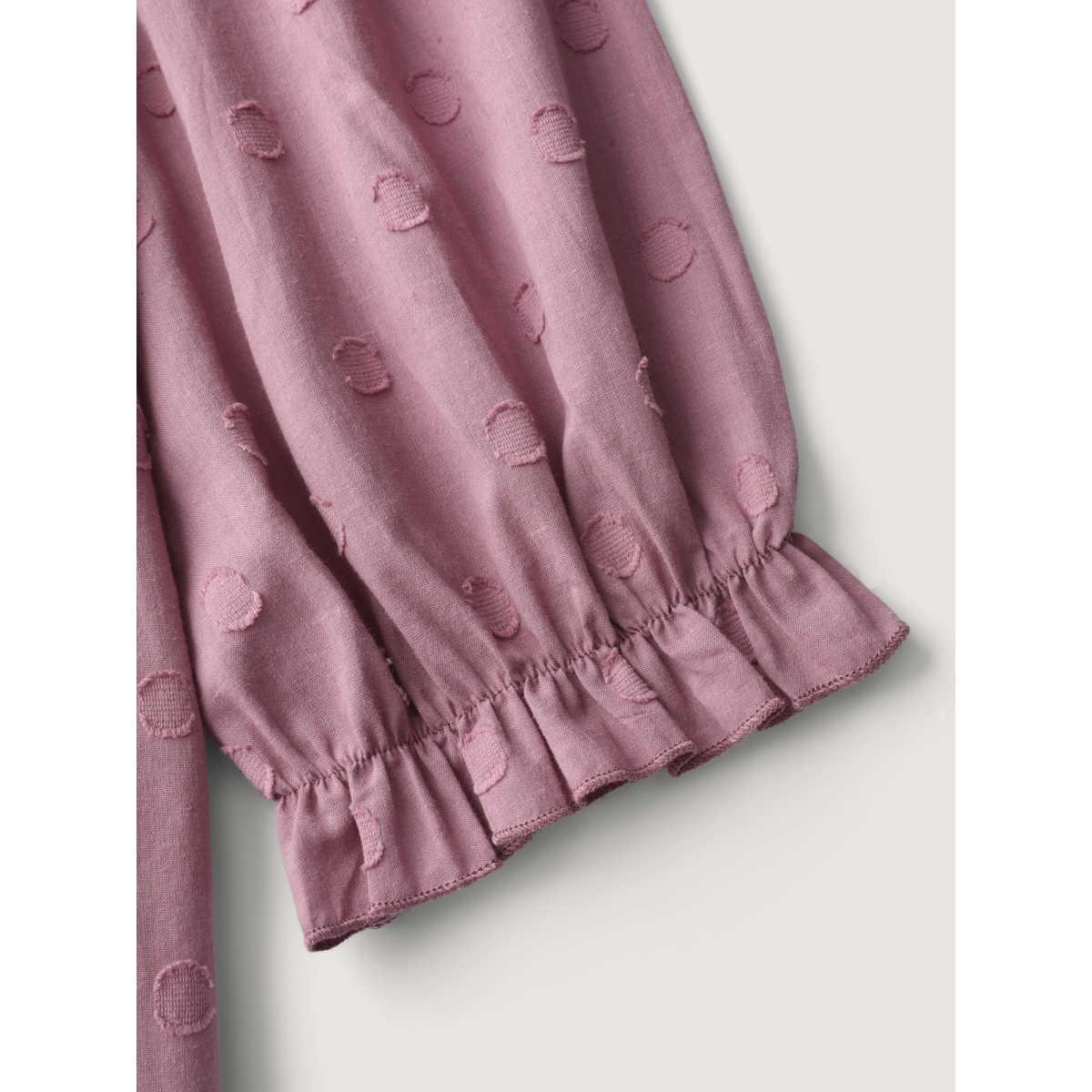 Plus Size DustyPink Cotton Textured Jacquard Puffy Sleeve Blouse Women Romantic Elbow-length sleeve Square Neck Elegant Blouses BloomChic 12/L Product Image