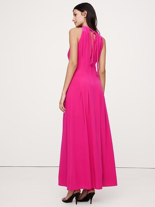 Matte Silk Halter Maxi Dress Product Image