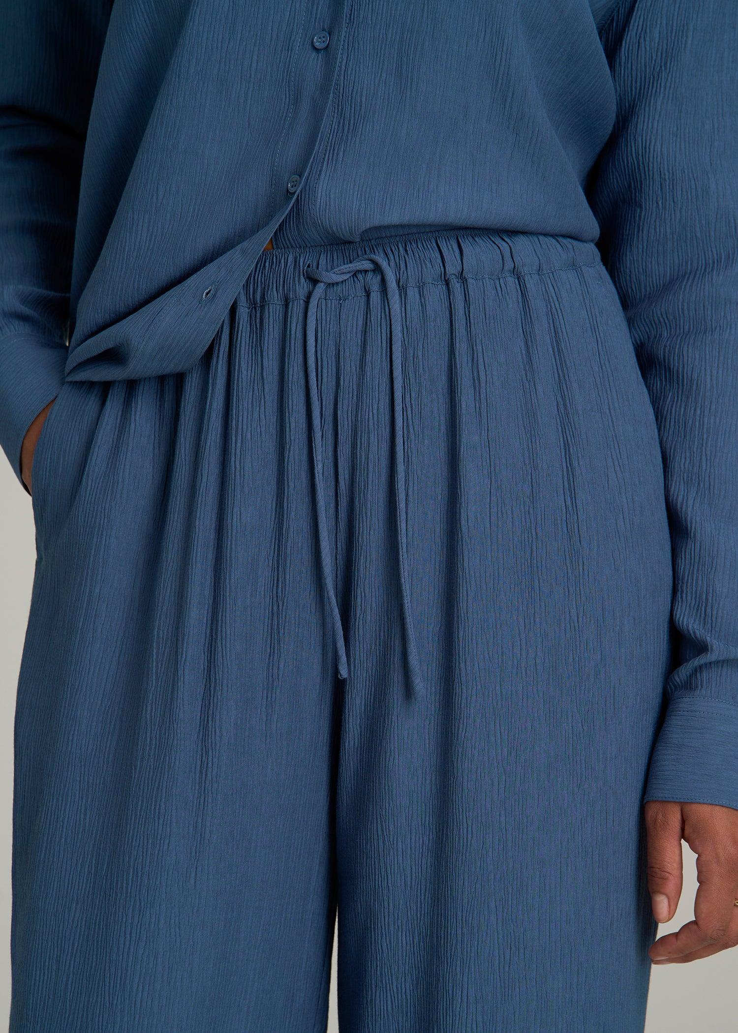 Crinkle Pull-on Wide-leg Pants for Tall Women in Flag Blue Female Product Image