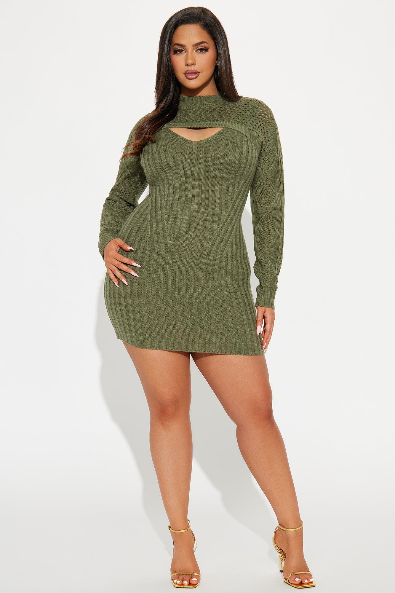 Oliviana Sweater Mini Dress - Olive Product Image