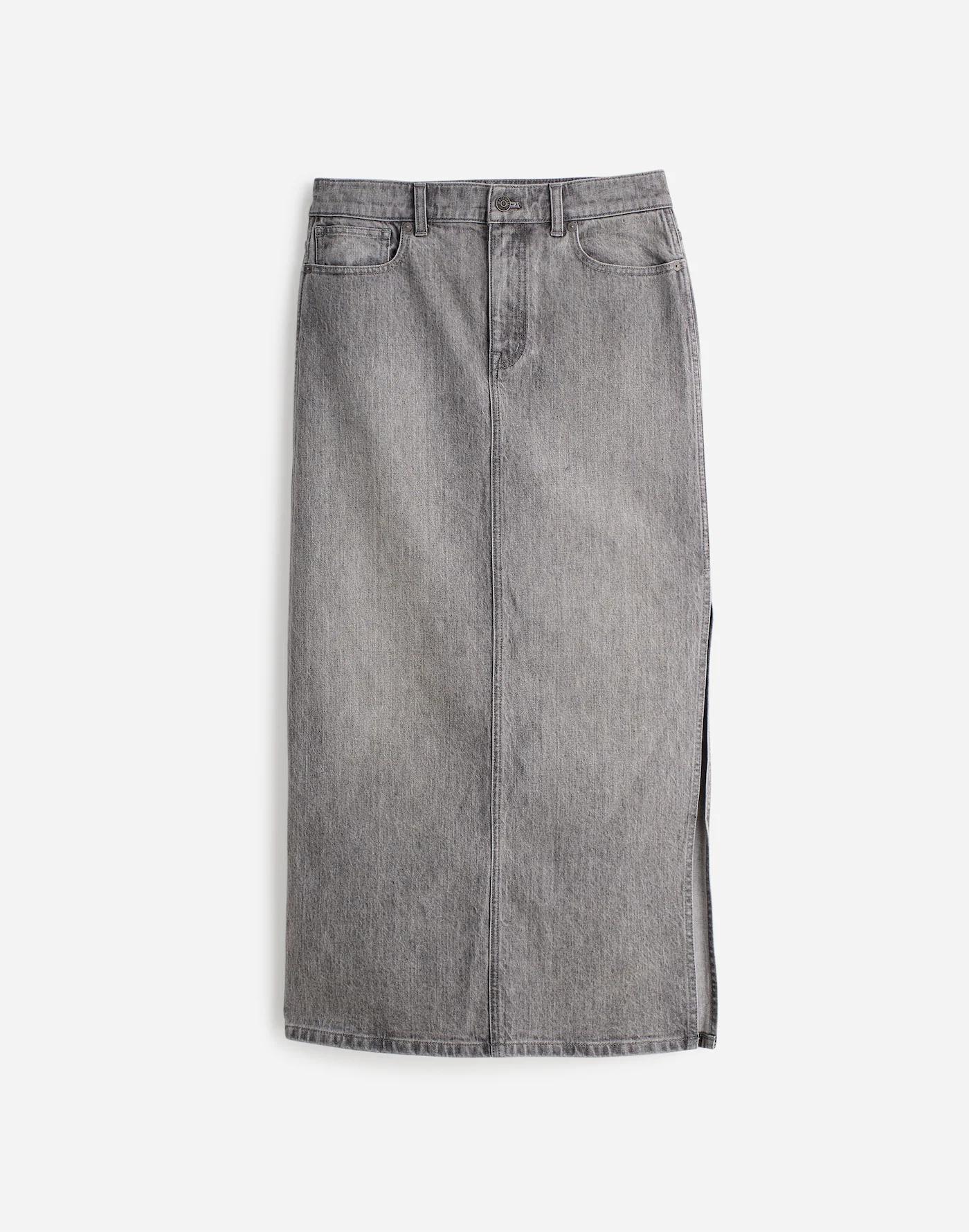 Denim Side-Slit Midi Skirt in Hallandale Wash Product Image