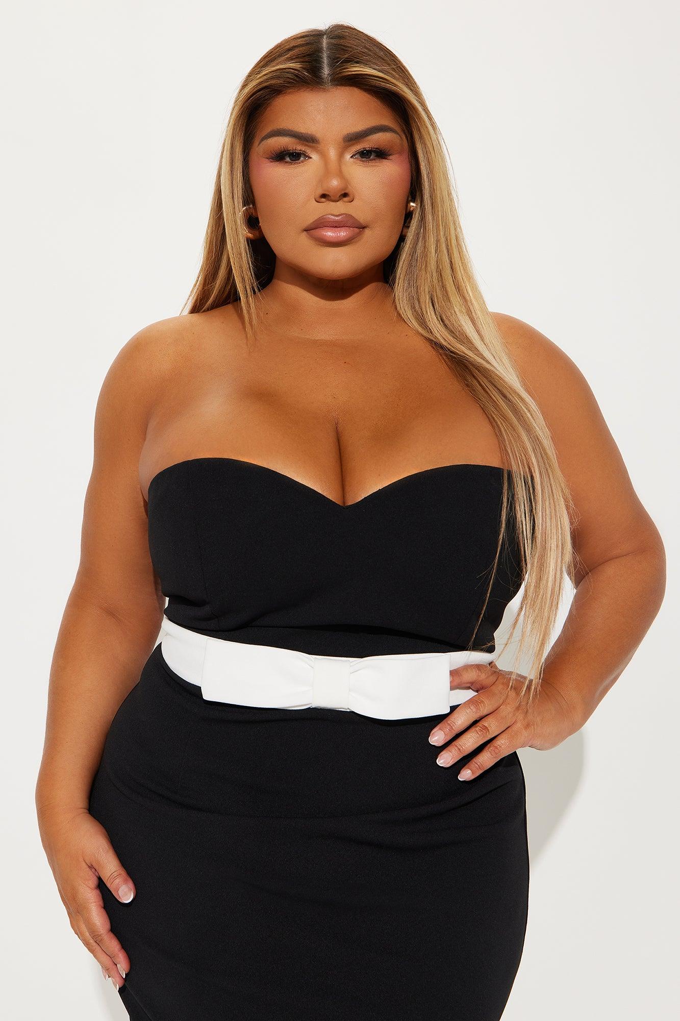 Annette Strapless Midi Dress - Black/White Product Image