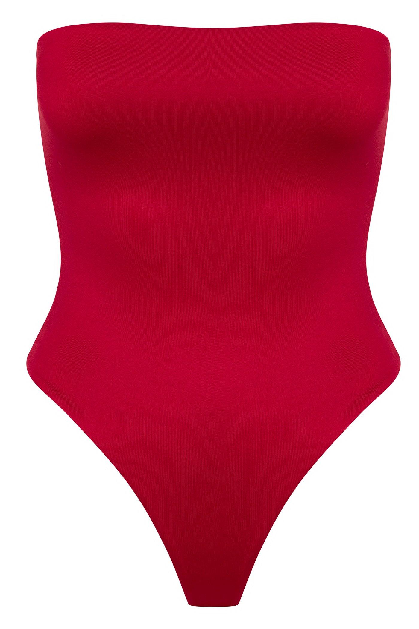 Contour Double Lined Strapless Bodysuit - Red Female Product Image