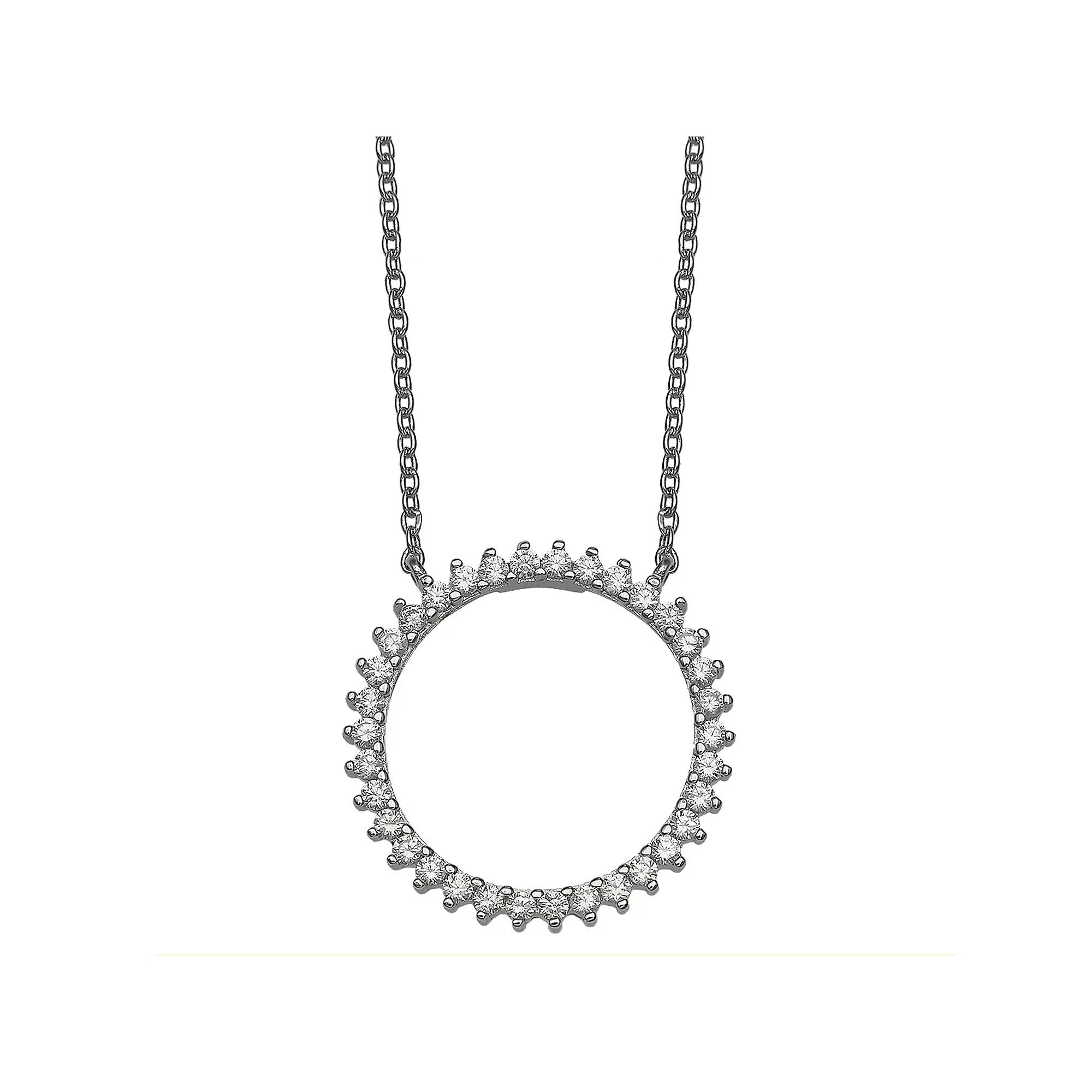 PRIMROSE Sterling Silver Pavé Cubic Zirconia Circle Pendant Necklace, Women's, Size: 18" Product Image