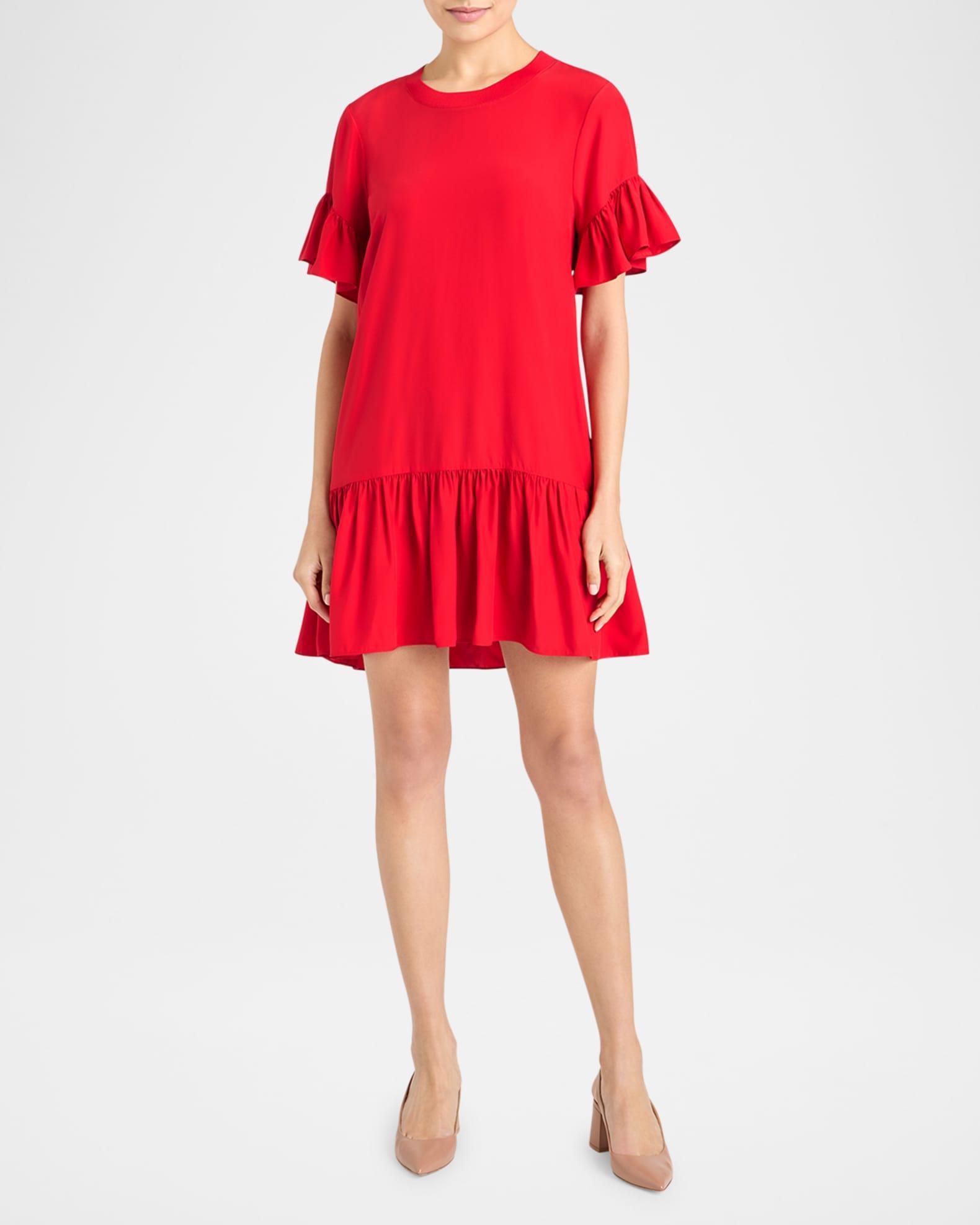 Leilah Ruffle Silk T-Shirt Dress Product Image