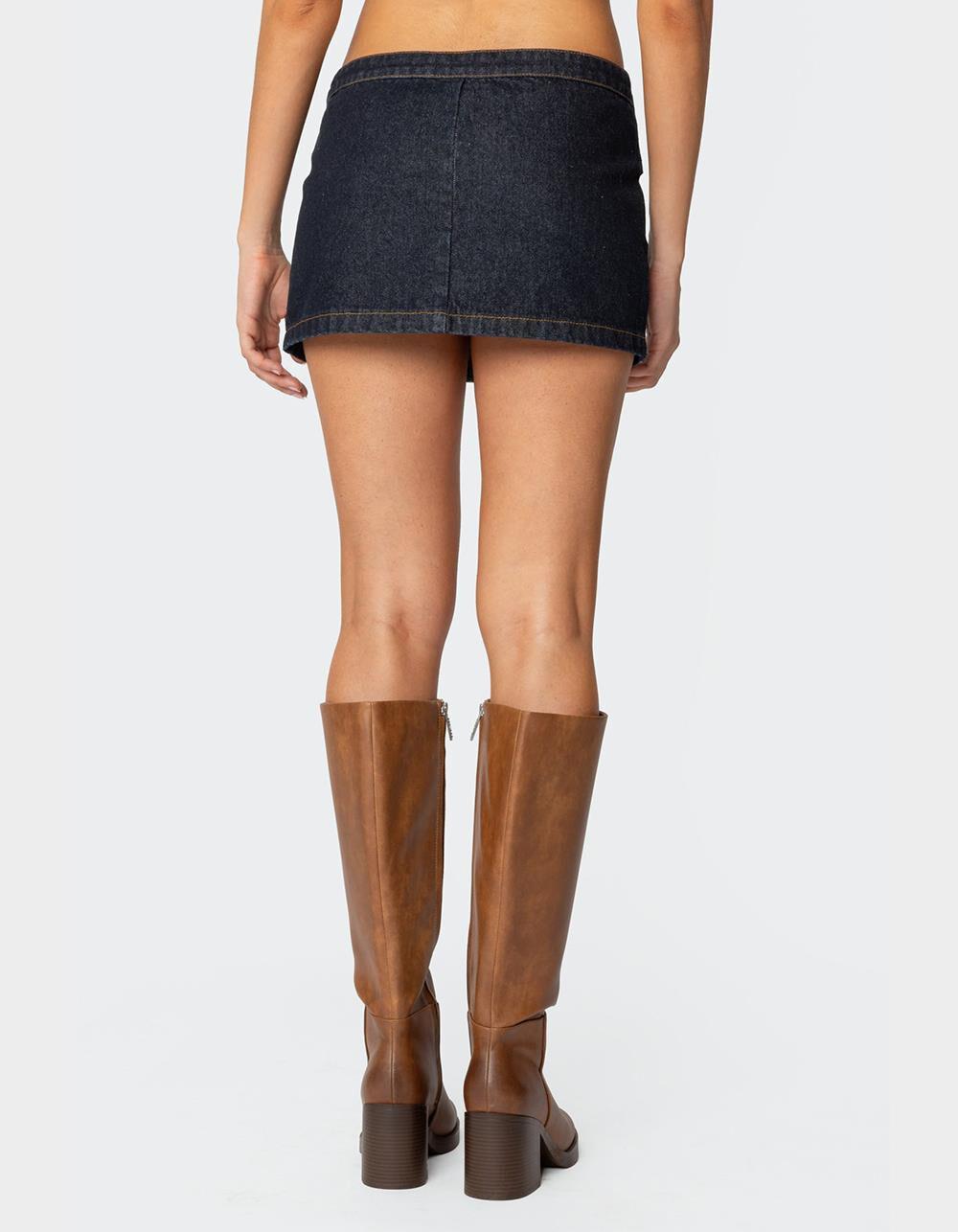 EDIKTED Keira Buckled Denim Mini Skirt - DARK BLUE Product Image