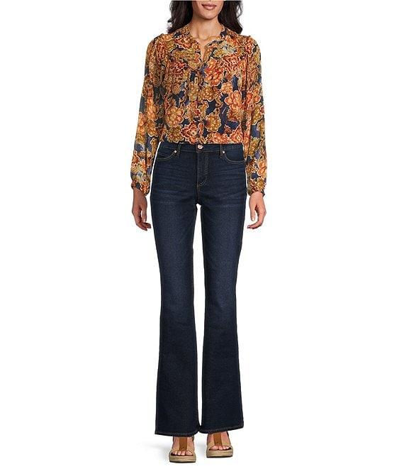 Figueroa & Flower Floral Split V-Neck Long Sleeve Button-Front Blouse Product Image