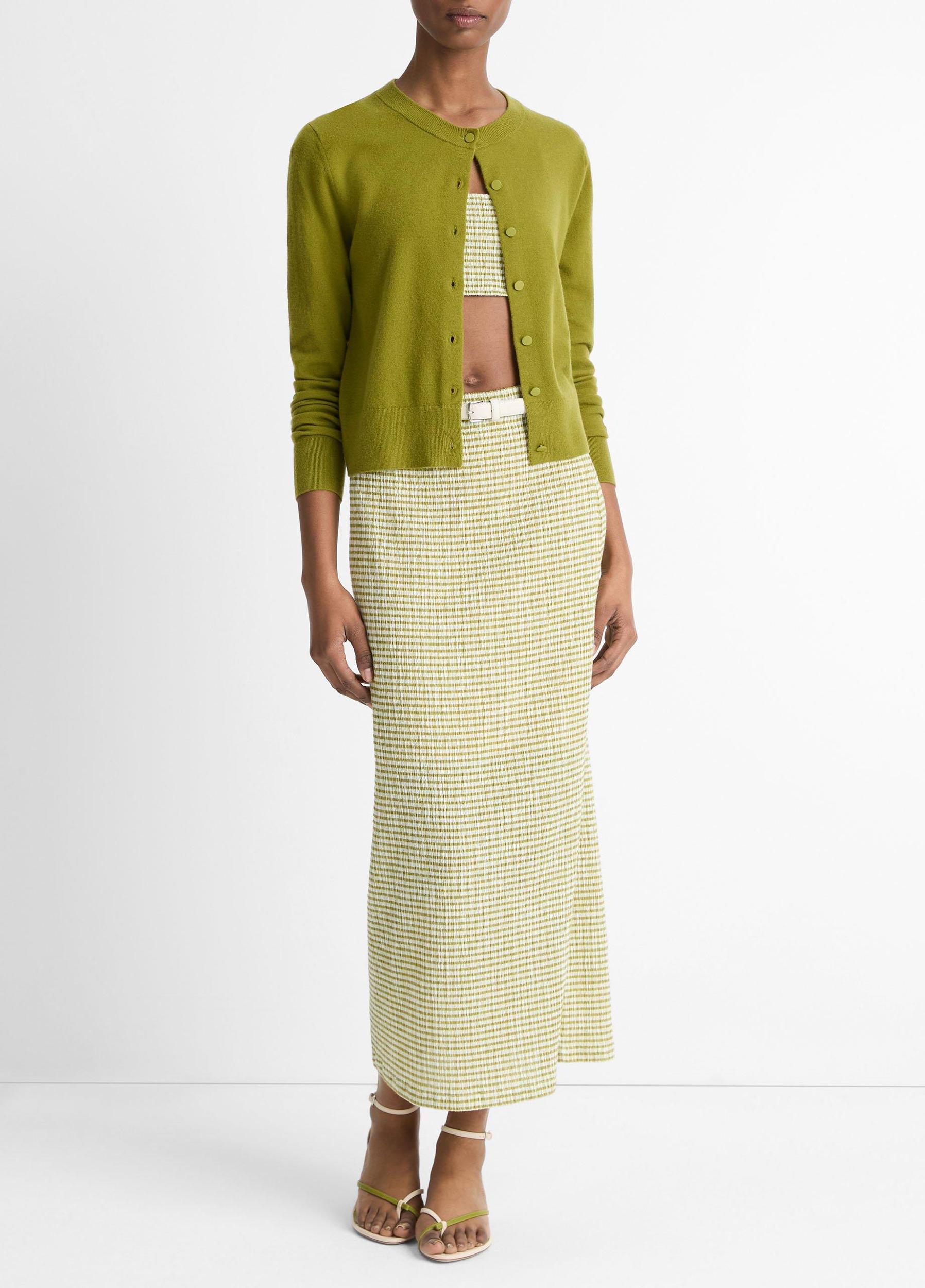 Wool & Cashmere-Blend Tipped Half-Moon Cardigan Product Image