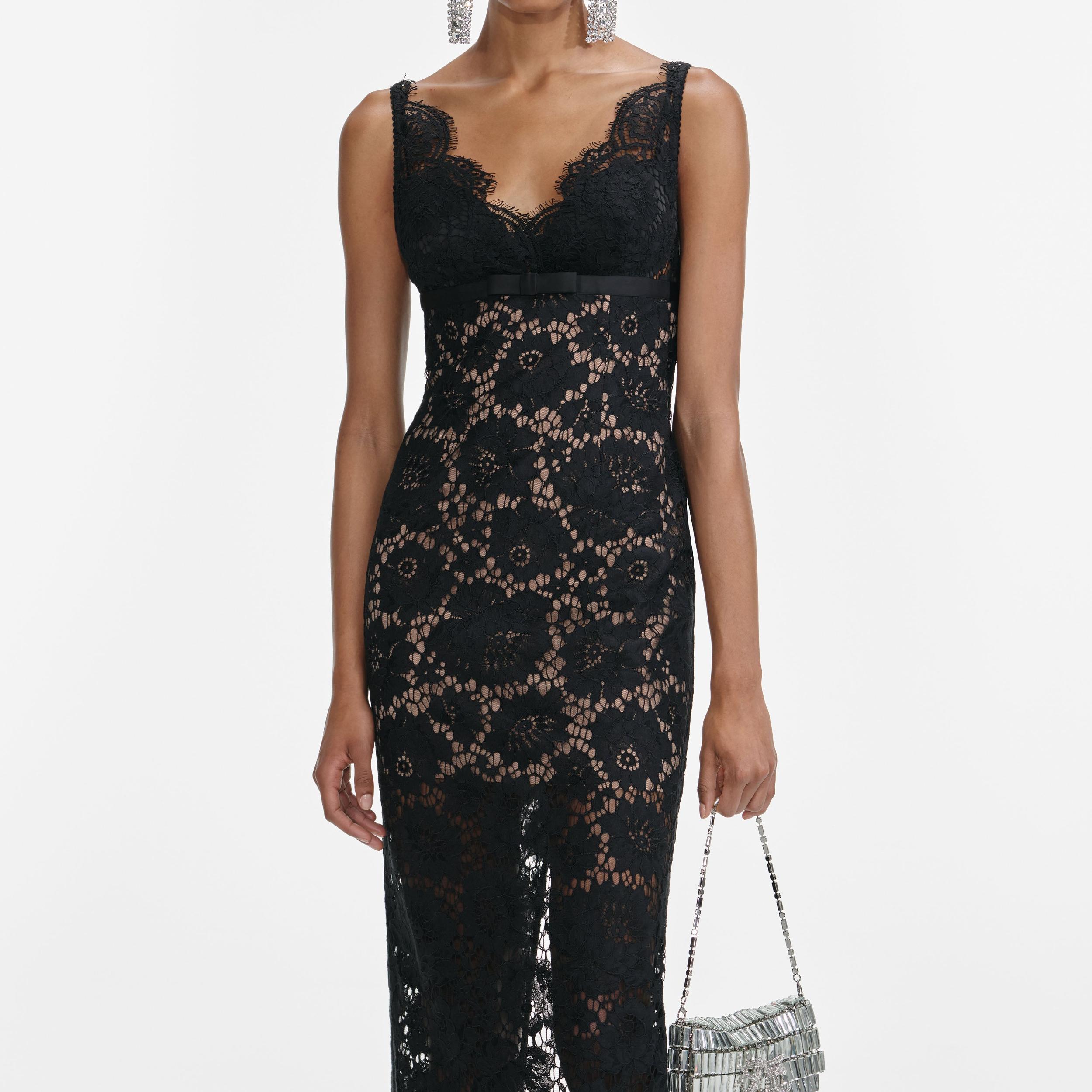 Black Floral Lace Maxi Dress Product Image