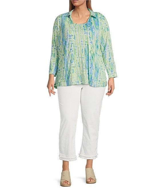 Ali Miles Plus Size Green Abstract Print Button Front Tank Set Product Image