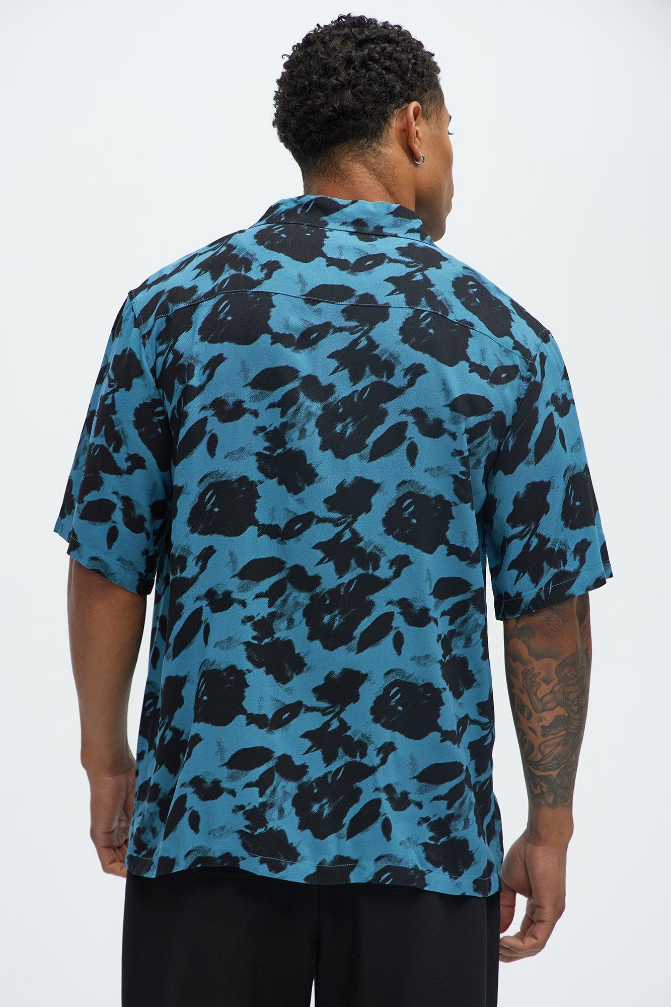 Blue Flowers Cuban Collar Shirt - Blue Product Image