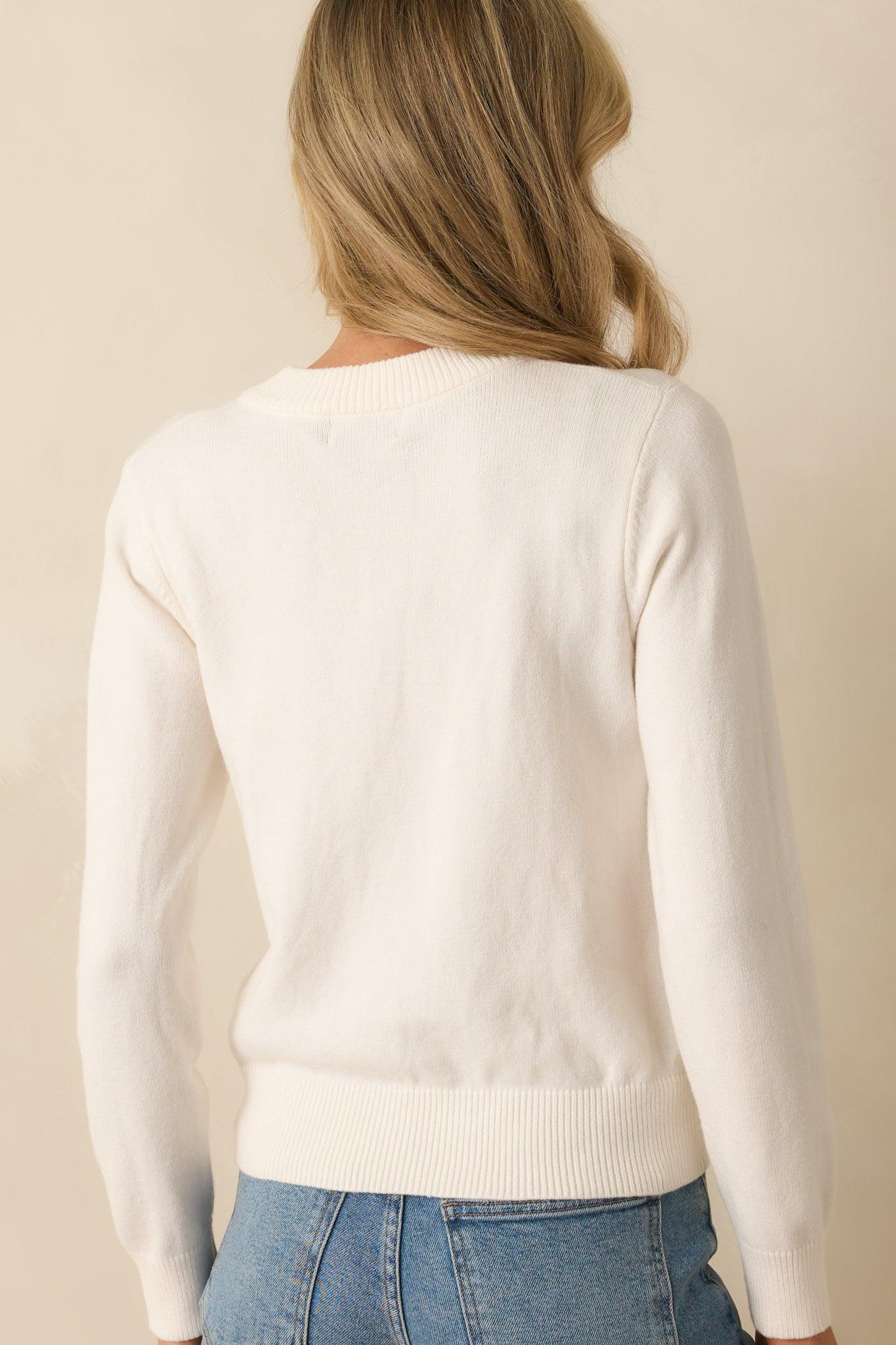 Never In Question Ivory Long Sleeve Crewneck Sweater Product Image