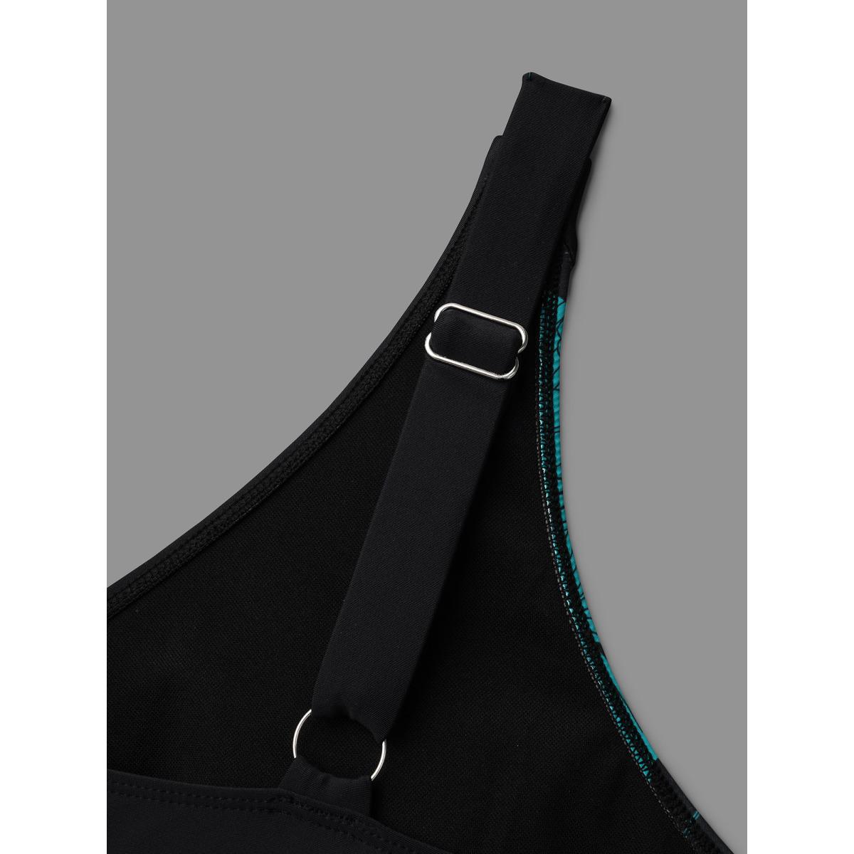 Plus Size Floral Contrast Cross Front One Piece Swimsuit Women's Swimwear Black Beach Gathered Curve Bathing Suits High stretch One Pieces BloomChic 30/6X Product Image