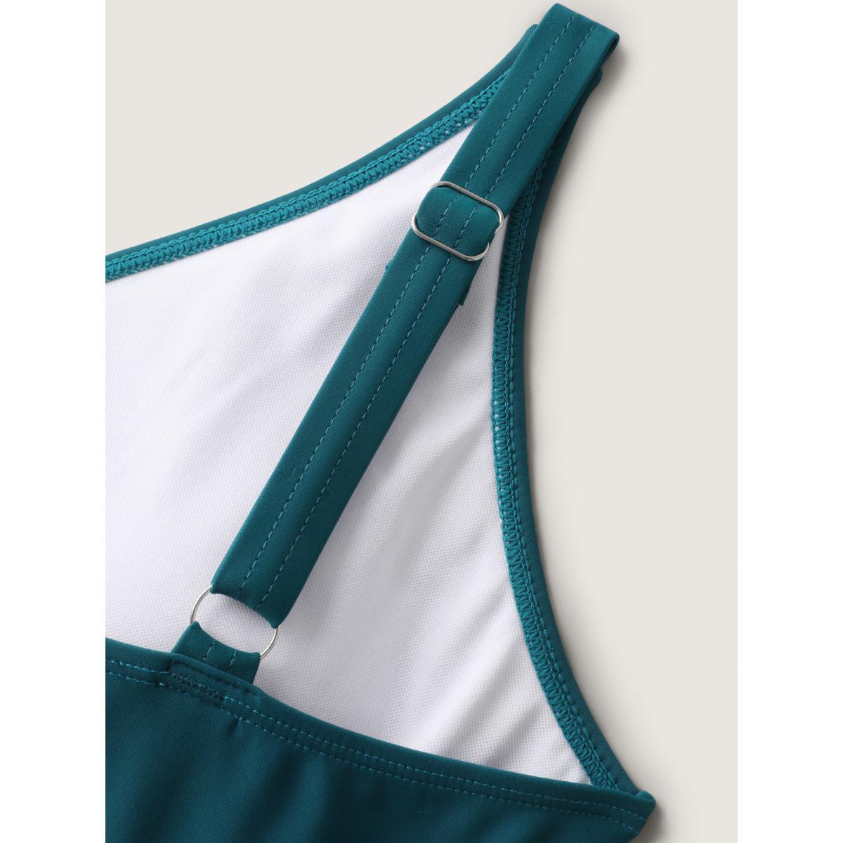 Plus Size Twist Front Arc Hem Adjustable Swim Top Women's Swimwear Teal Resort Twist High stretch Bodycon V-neck Curve Swim Tops BloomChic 30/6X Product Image