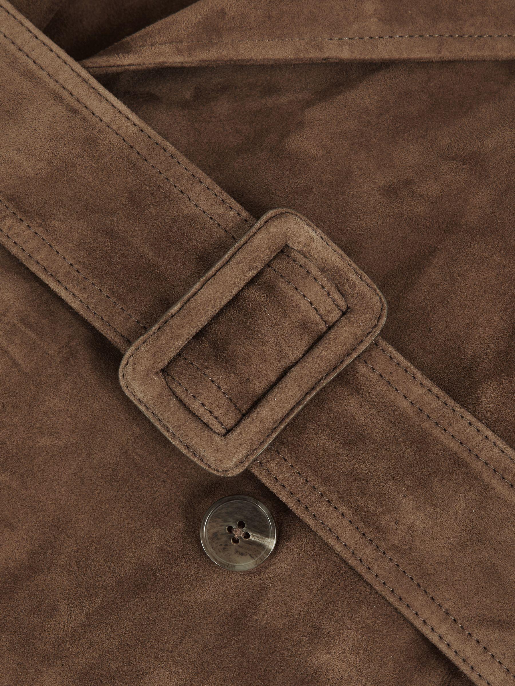 Suede Belted Trench Coat in Taupe Neutral Product Image