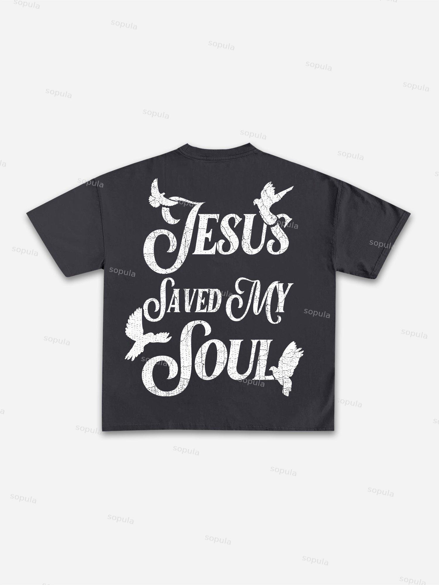 Jesus Saved My Soul Print Cotton T-shirt Product Image