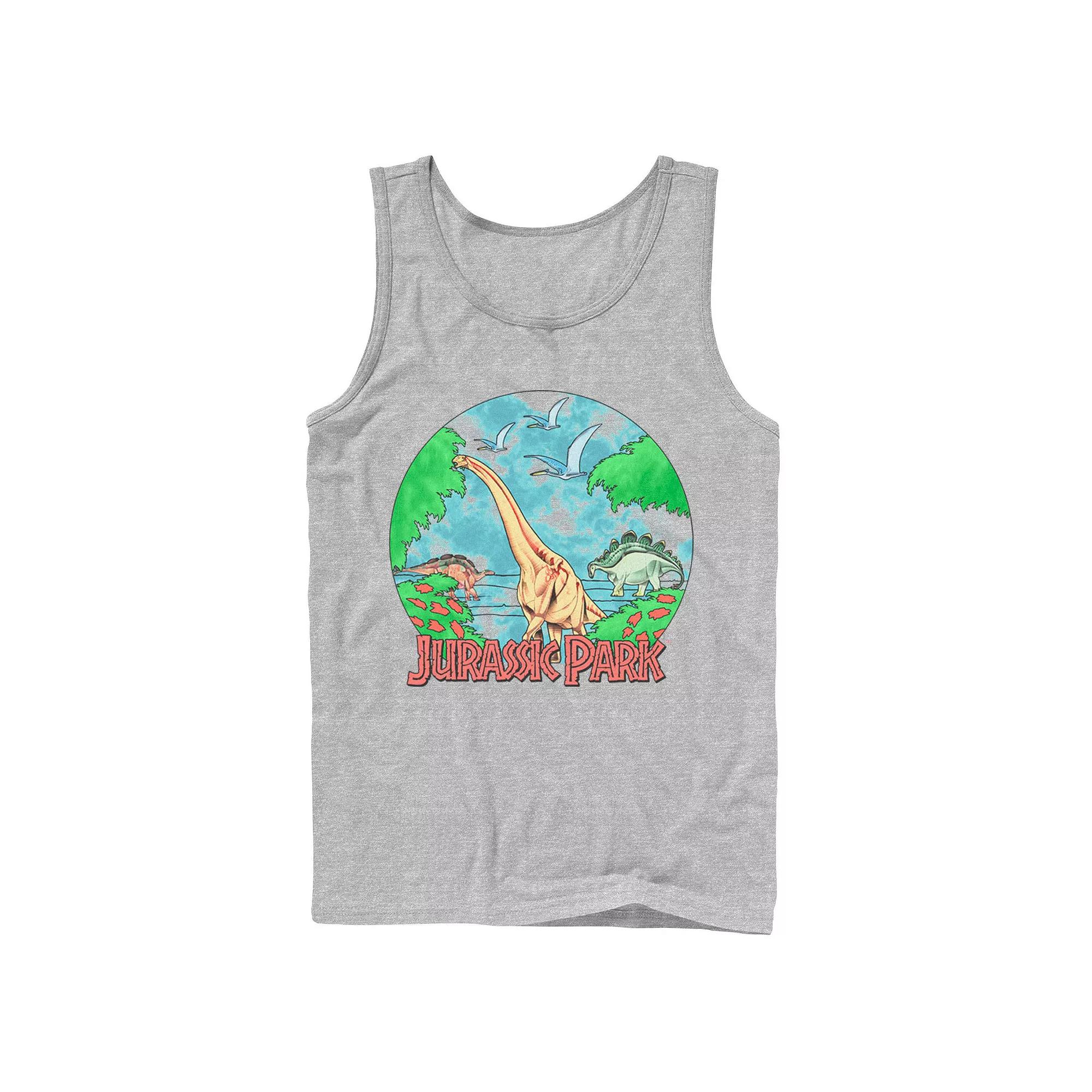 Men's Jurassic Park Retro Globe Watercolor Scene Tank Top,  Product Image