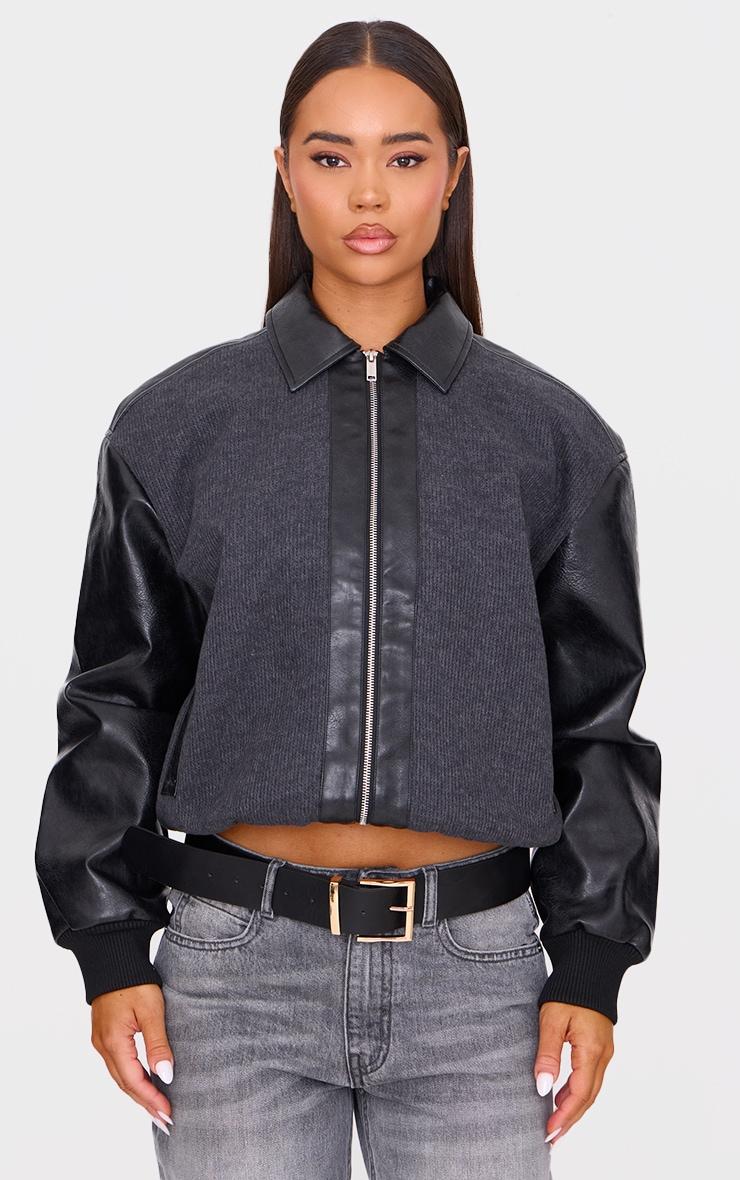 Black Faux Leather Contrast Jacket Product Image