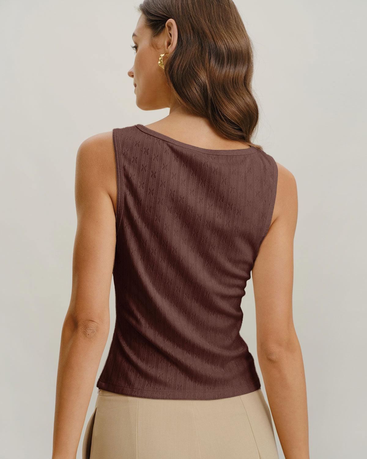Coffee Boat Neck Ribbed Knit Tank Top Product Image