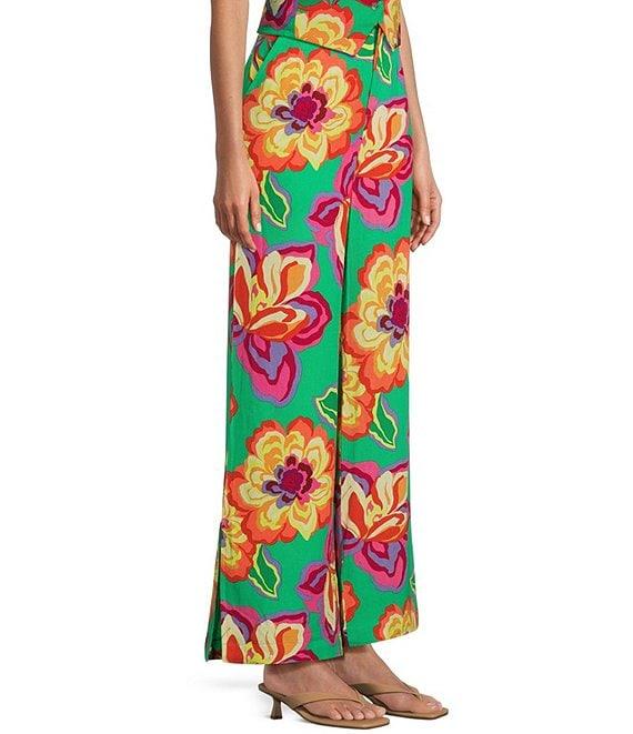 GB Coordinating Floral High Waist Linen Blend Wide Leg Pants Product Image