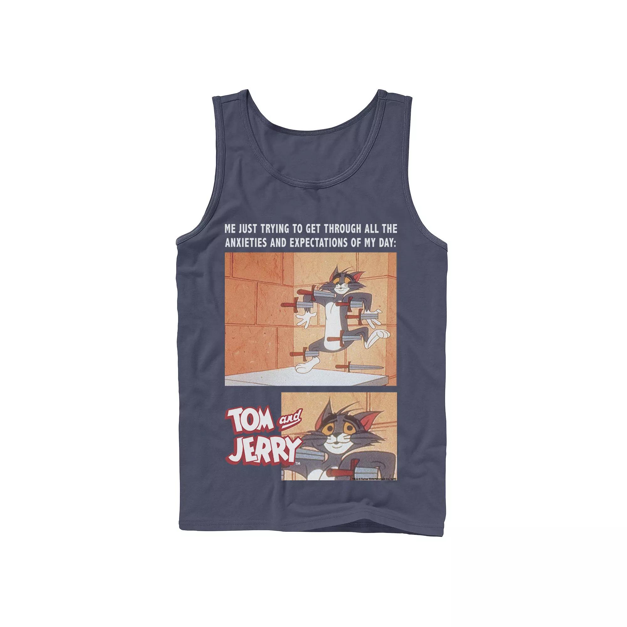 Men's Tom And Jerry Anxiety Meme Portrait Panels Tank Top,  Product Image