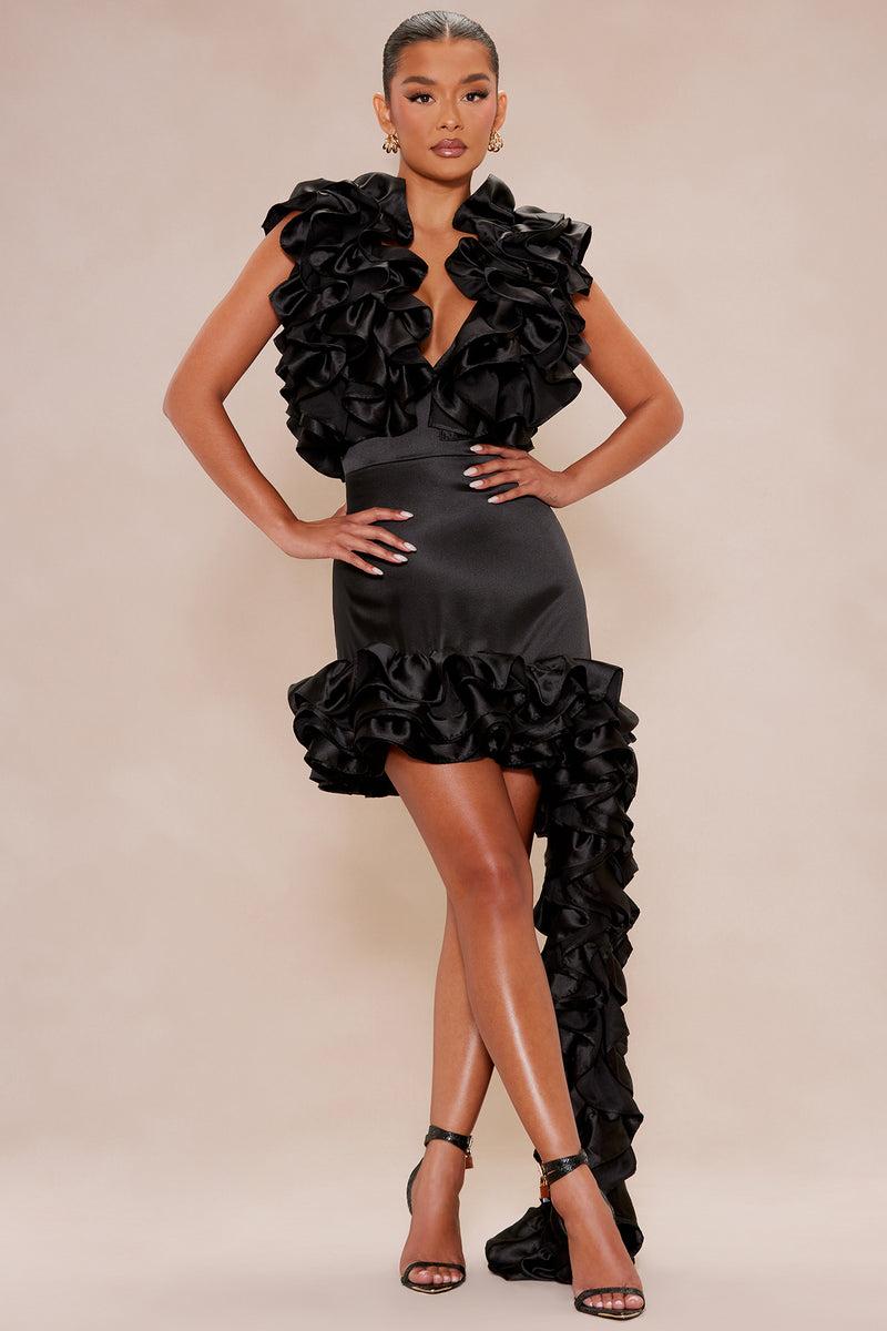 Athens Ruffle Mini Dress - Black Product Image