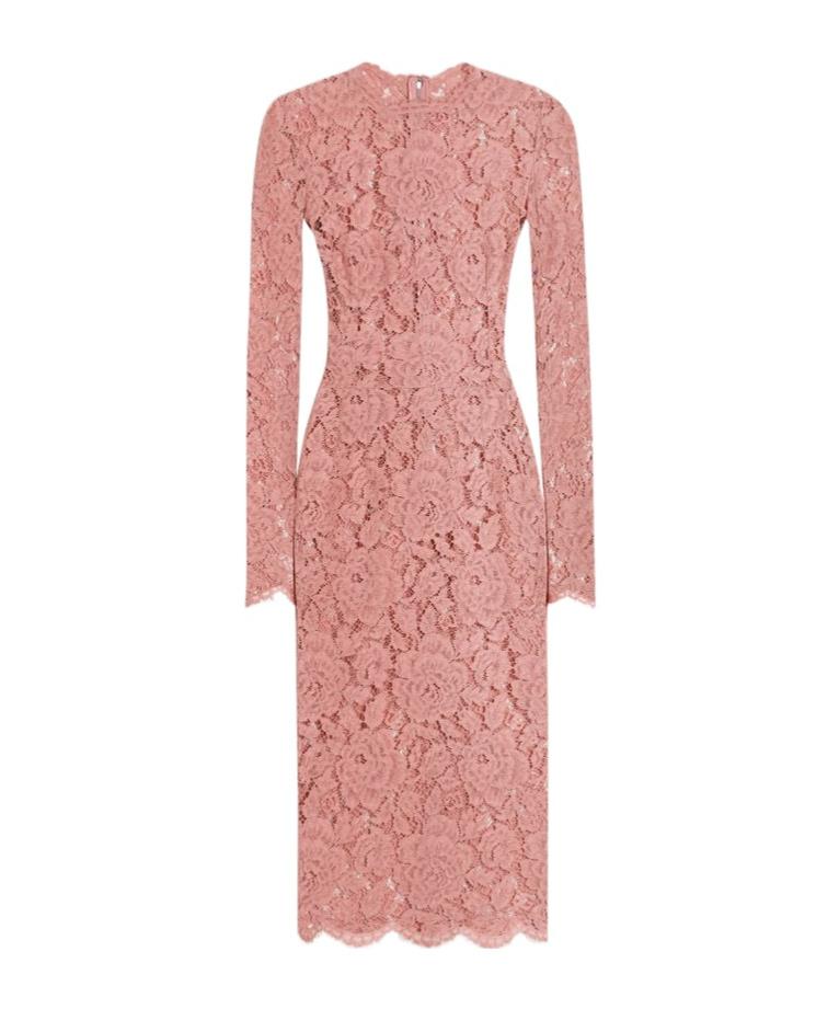 DOLCE & GABBANA Pink Lace Tube Longuette Dress Product Image