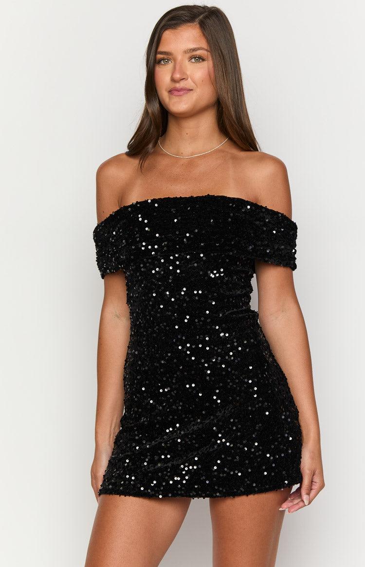 Zalea Black Sequin Mini Dress Product Image