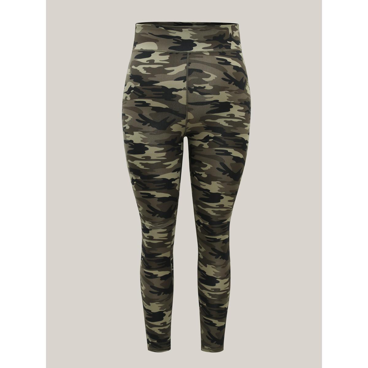 Plus Size Camouflage Print Stretch Leggings Women Olive Medium stretch Skinny Mid Rise Everyday-Casual Leggings BloomChic 18-20/2X Product Image