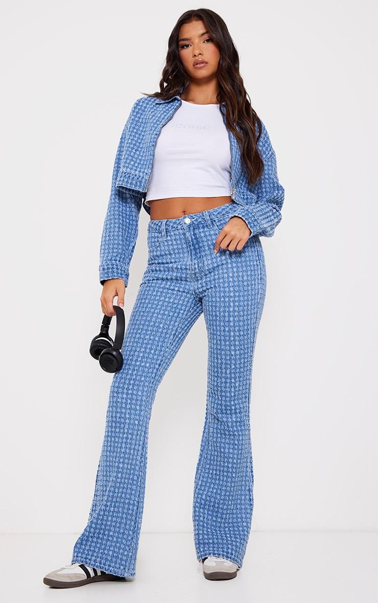 Light Blue Distressed Stripe Denim Jacket Product Image