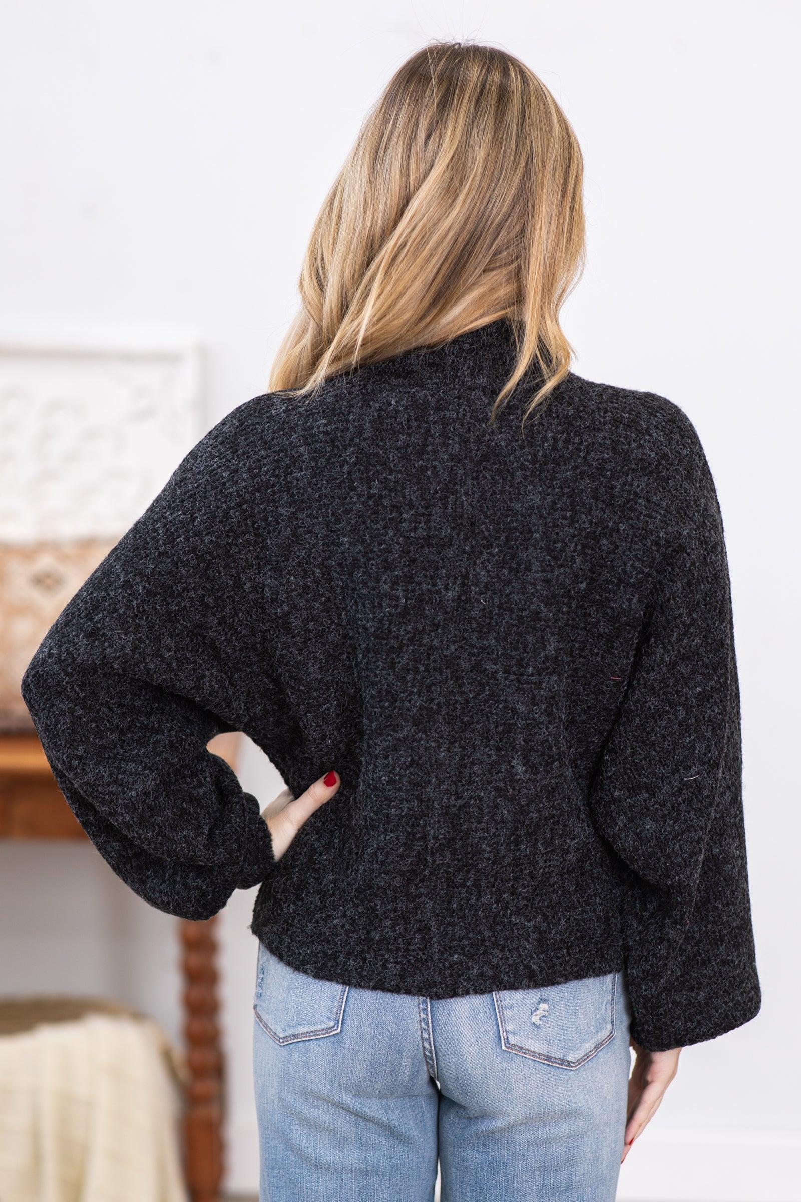 Black Balloon Sleeve Sweater With Seam Detail Product Image