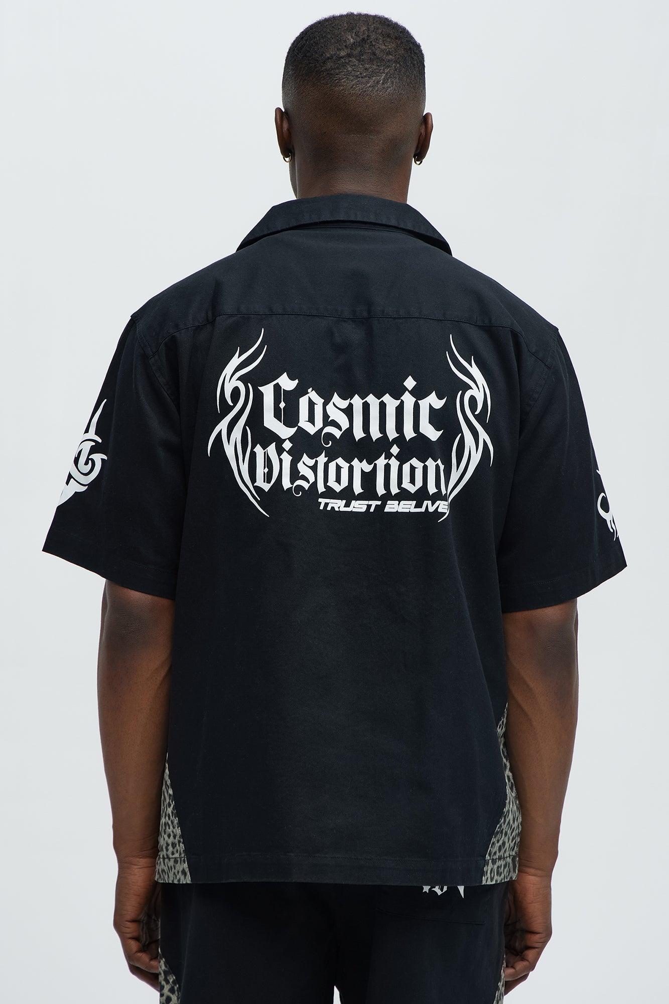 Cosmic Distortion Animal Print Short Sleeve Button Up Shirt - Black/combo Product Image