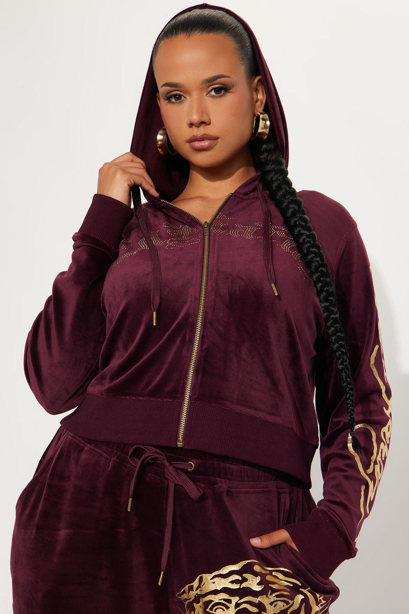 Ed Hardy Gold Tiger Velour Pant Set - Burgundy Female Product Image