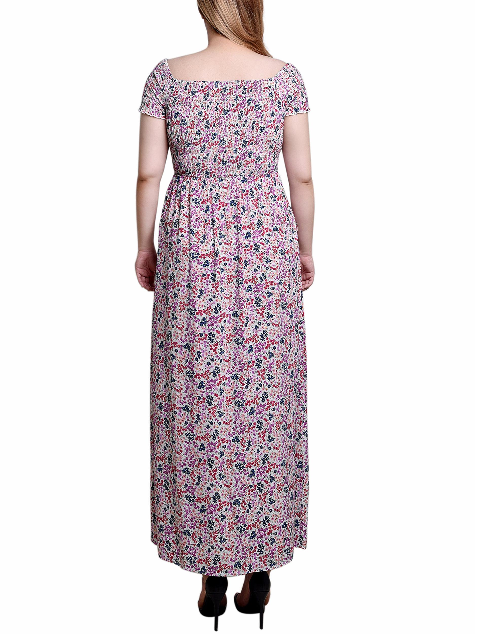 Ivory Disty Flrl Smocked Bodice Maxi Dress Product Image