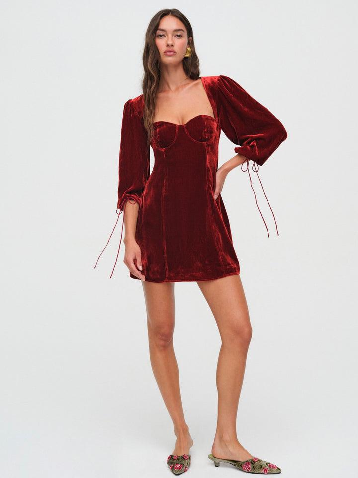 Nadine Velvet Mini Dress — Red Product Image