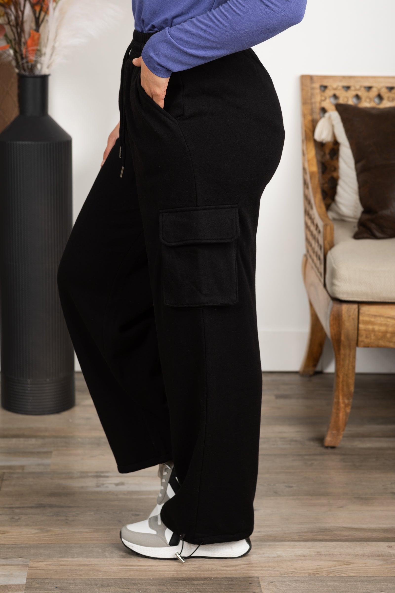 Fleece Cargo Wide Leg Sweatpants Product Image