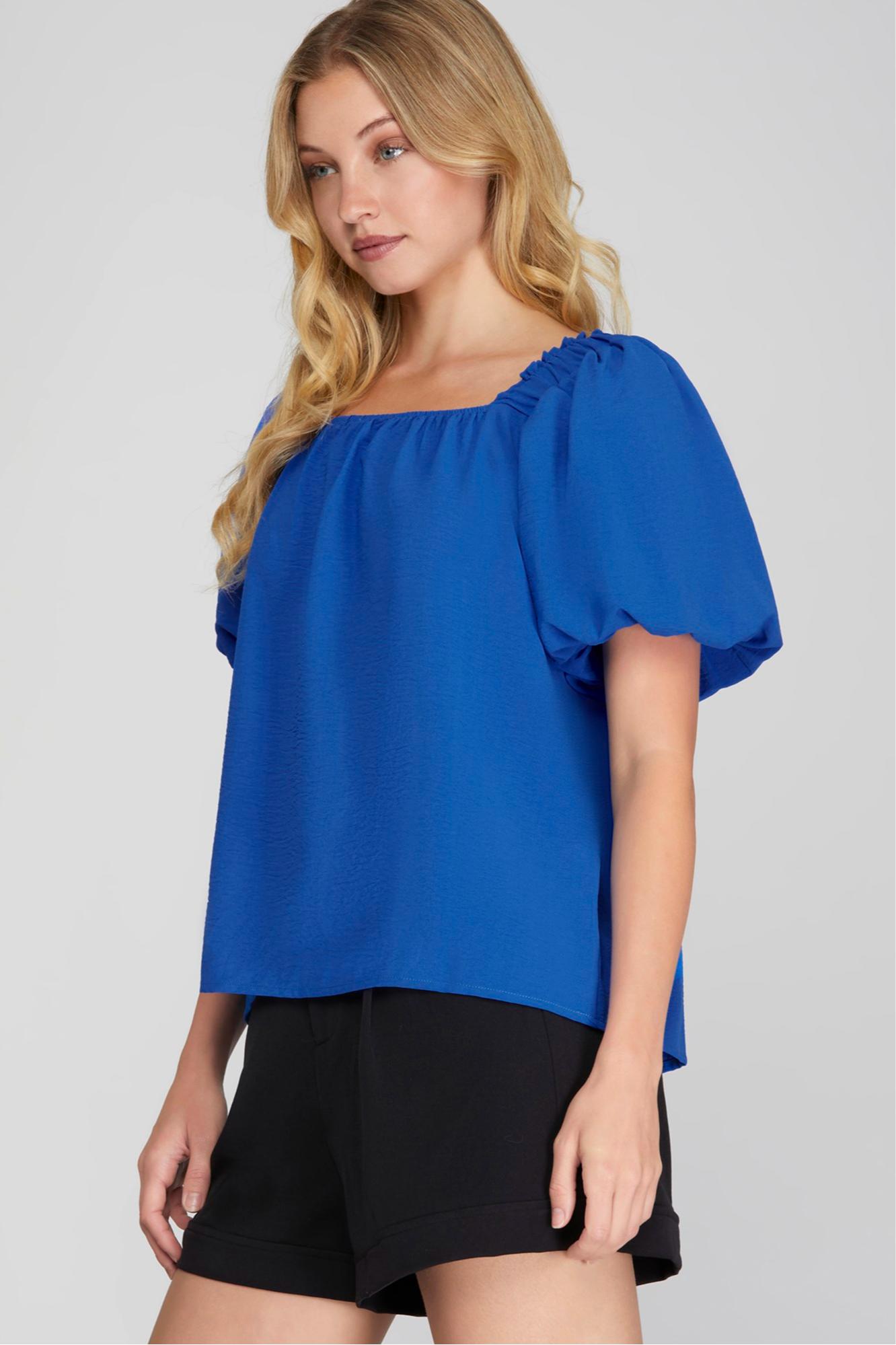 PUFF SLEEVE SQUARE NECK WOVEN TOP Product Image