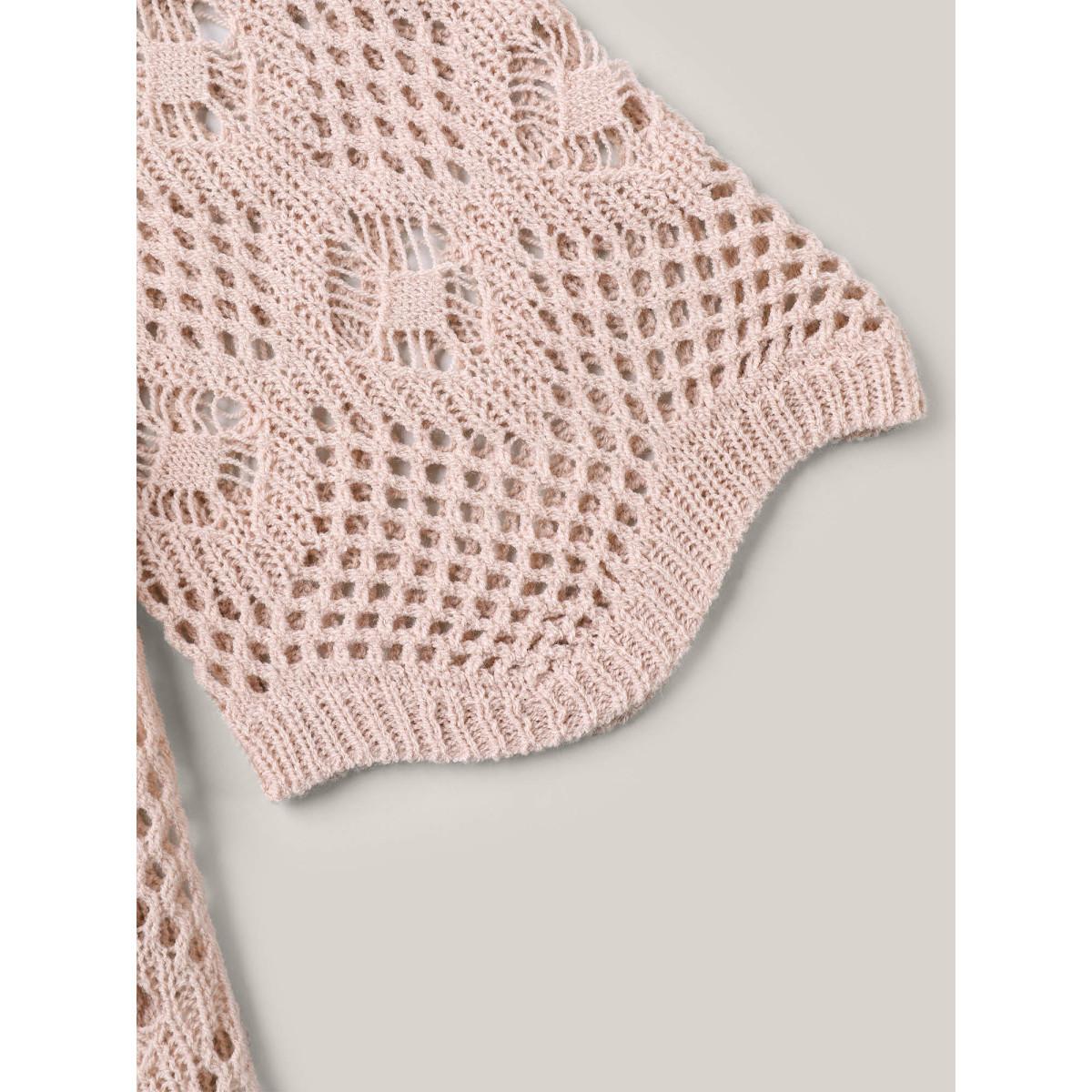 Plus Size Cut Out Textured Feel Pullover MistyRose Women Casual Loose Long Sleeve Round Neck Everyday Pullovers BloomChic 22-24/3X Product Image