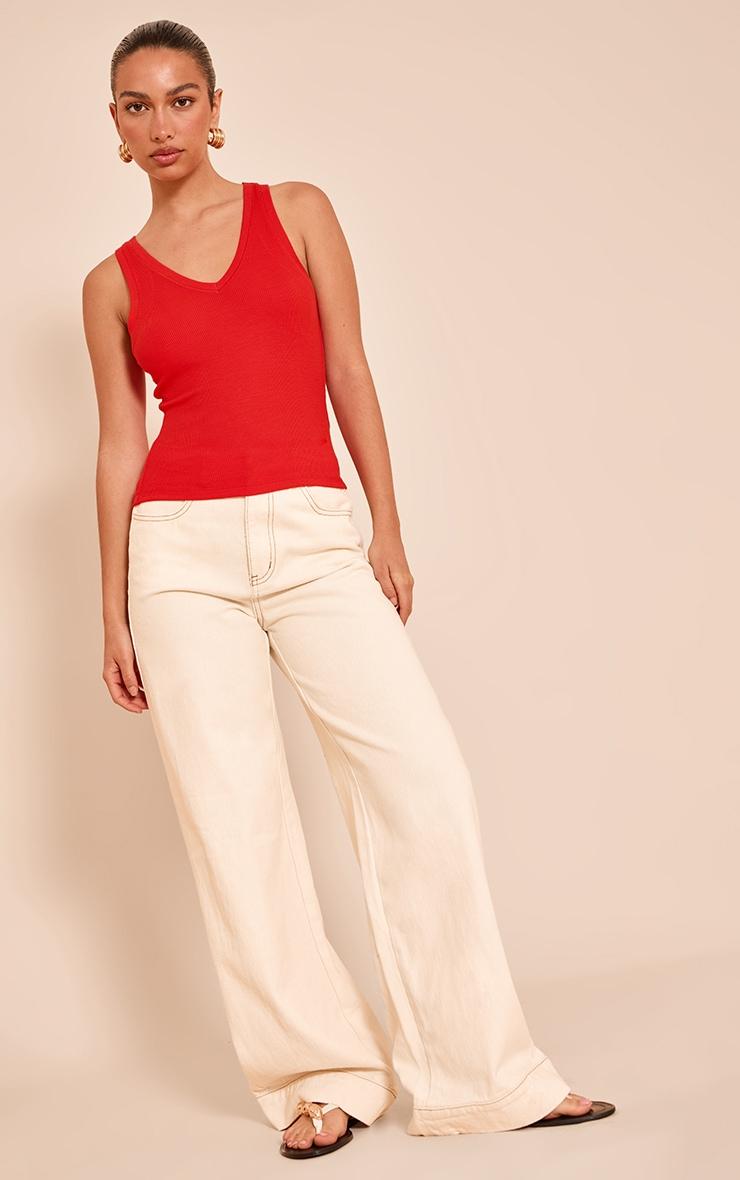  Tomato Red Soft Rib V Neck Vest Top Product Image