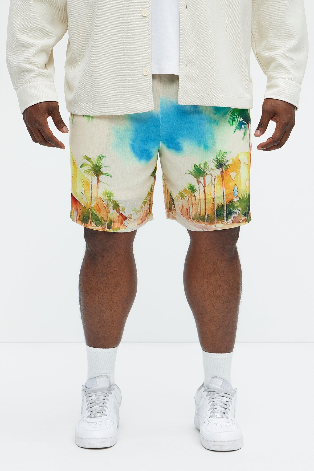 Watercolor Tropics Resort Shorts - Cream/combo Product Image