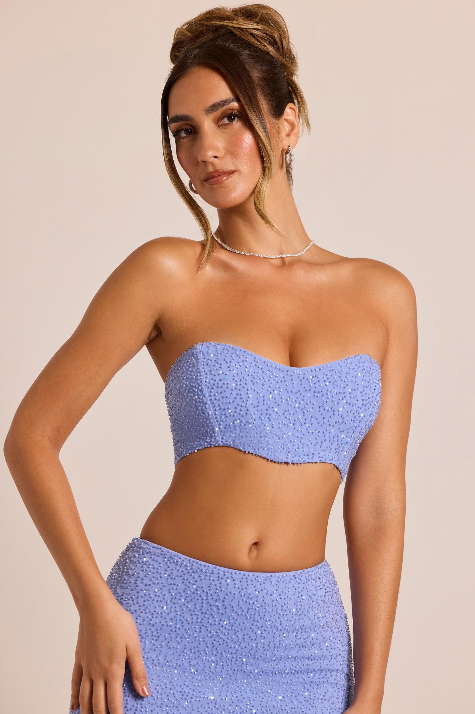 Embellished Strapless Corset Top in Powder Blue Product Image