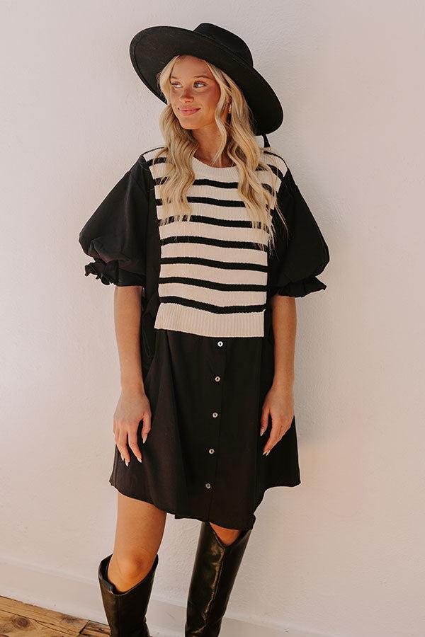 Sweet As Can Be Stripe Mini Dress in Black Product Image
