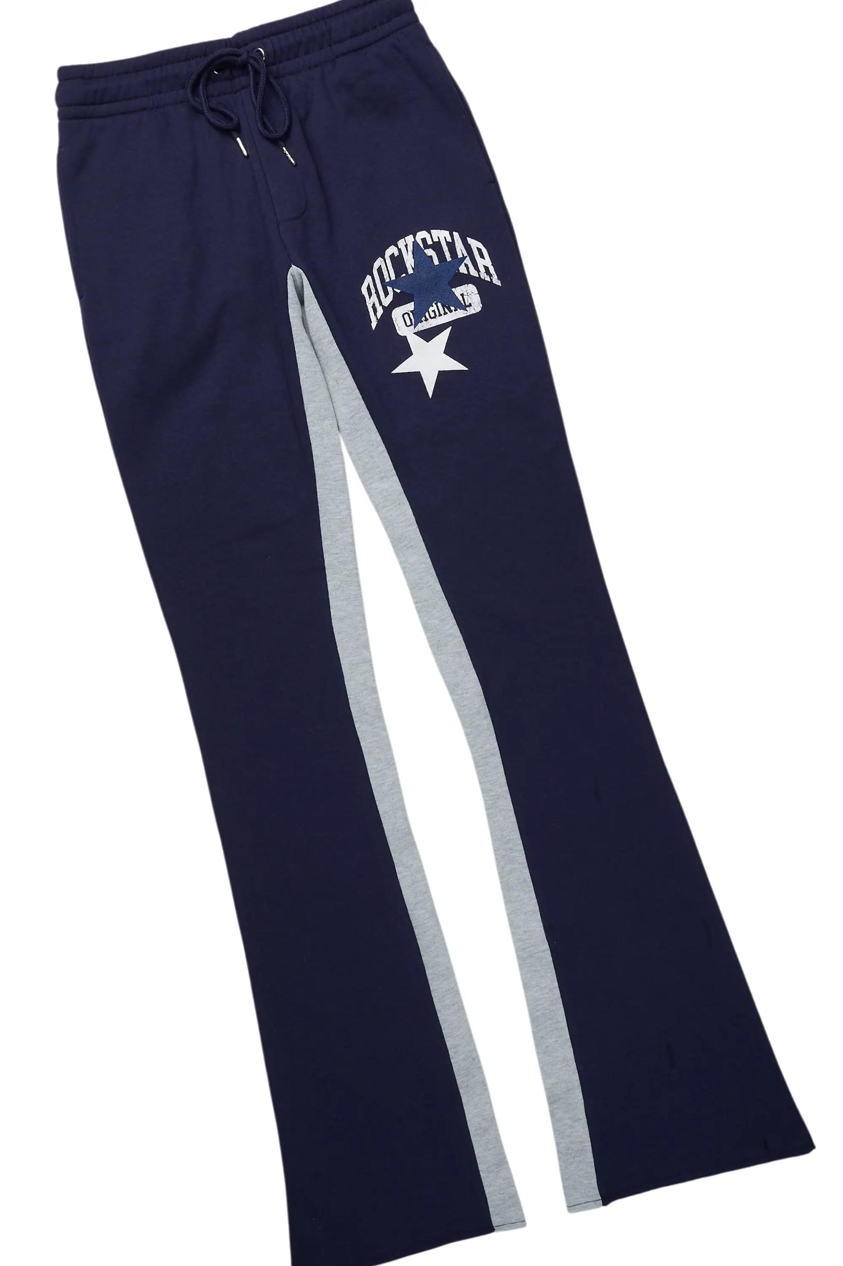 Mallor White/Navy T-Shirt/Stacked Baggy Track Pant Set Male Product Image