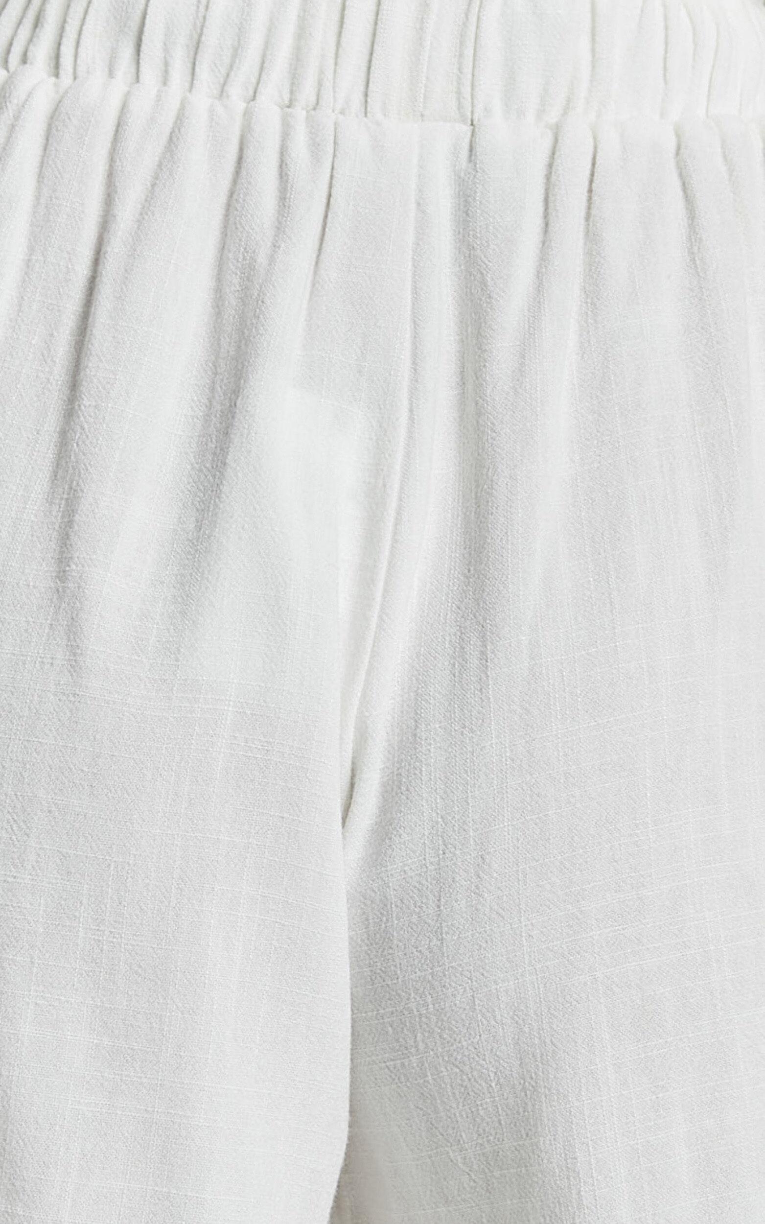 Raylene Two Piece Set - Linen Knotted One Shoulder Top and Paper Bag Waist Shorts in White Product Image