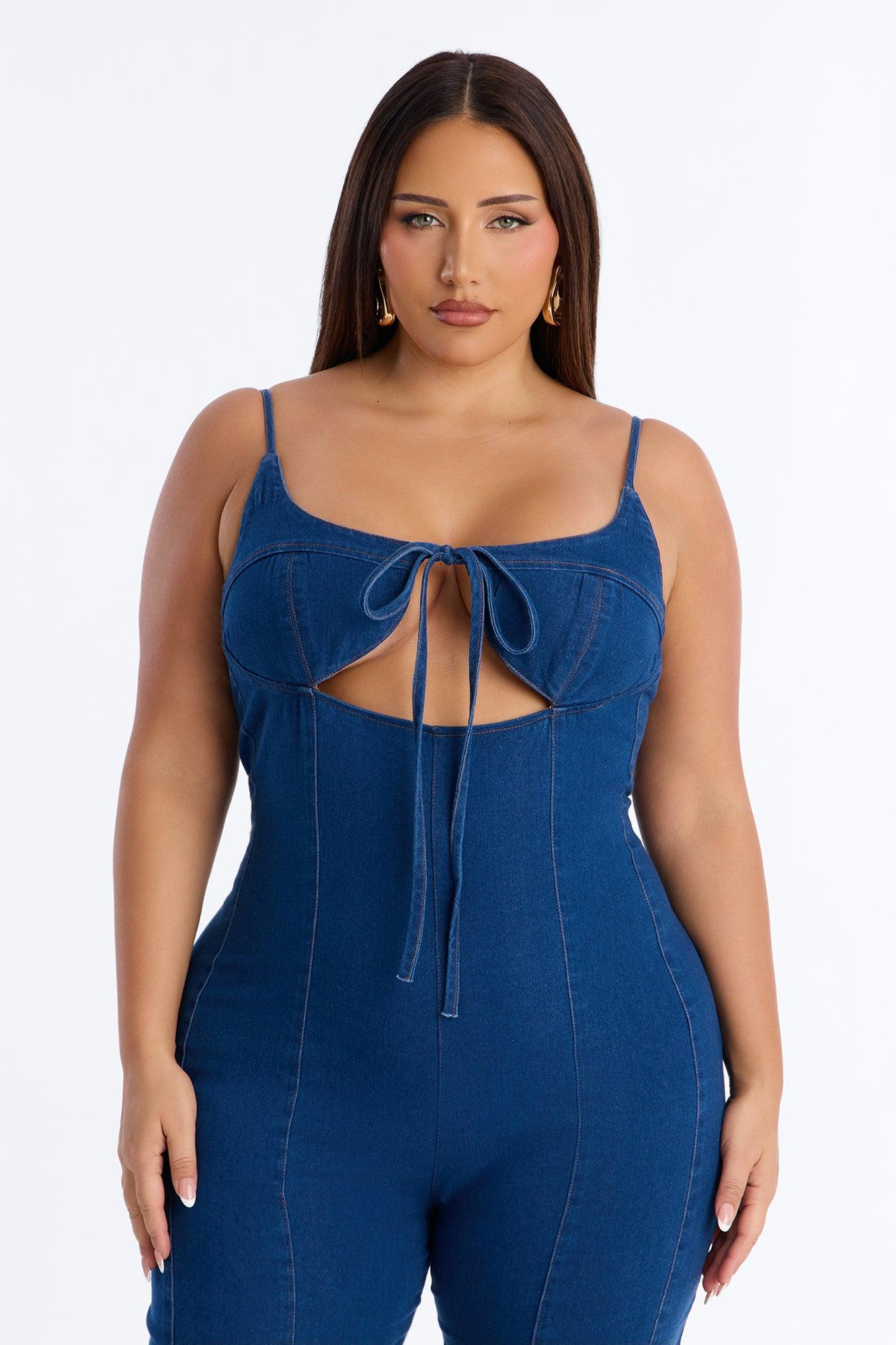 Linda Denim Flare Leg Jumpsuit - Medium Wash Female Product Image