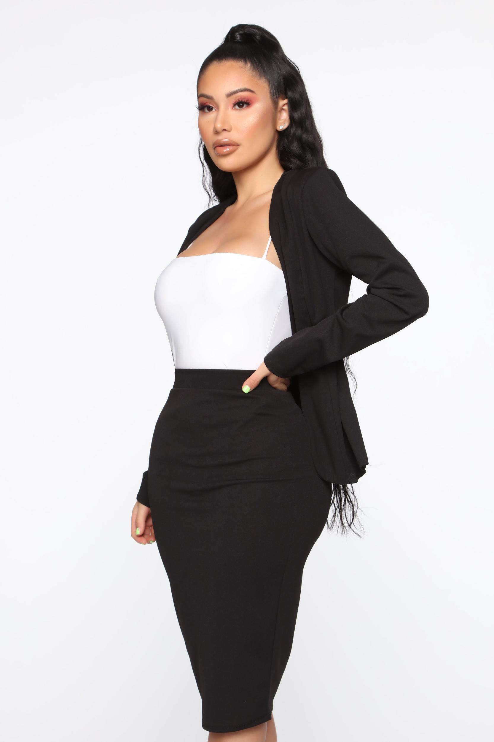 Payin' It Forward Blazer Skirt Set - Black Product Image